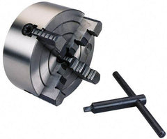 Interstate - 4 Jaws, 6" Diam, Independent Manual Lathe Chuck - Plain Back Mount Spindle, Reversible, 1-49/64" Through Hole Diam, Cast Iron - Americas Industrial Supply
