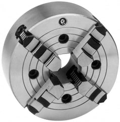 Interstate - 4 Jaws, 16" Diam, Independent Manual Lathe Chuck - D1-8 Mount Spindle, Reversible, 4.921" Through Hole Diam, Cast Iron - Americas Industrial Supply