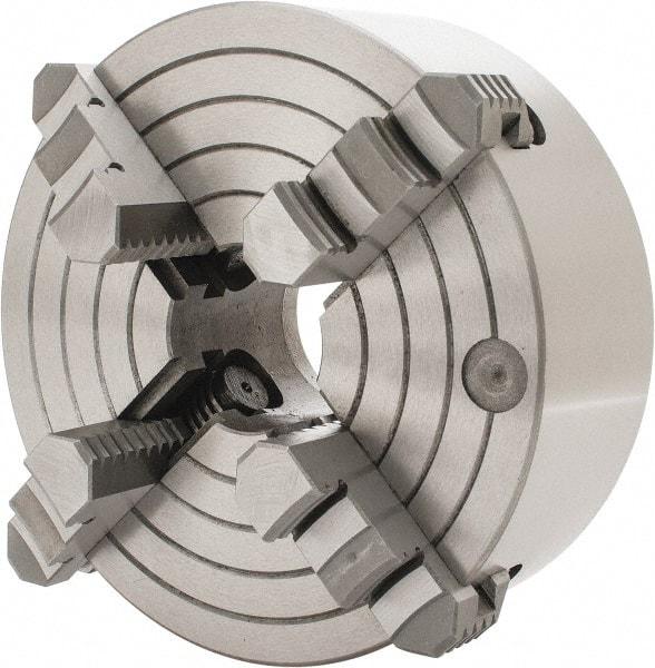 Interstate - 4 Jaws, 8" Diam, Independent Manual Lathe Chuck - D1-4 Mount Spindle, Reversible, 2.165" Through Hole Diam, Cast Iron - Americas Industrial Supply