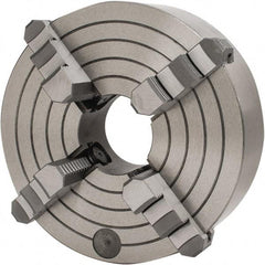 Interstate - 4 Jaws, 10" Diam, Independent Manual Lathe Chuck - D1-6 Mount Spindle, Reversible, 2.953" Through Hole Diam, Cast Iron - Americas Industrial Supply