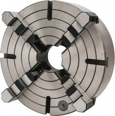 Interstate - 4 Jaws, 12" Diam, Independent Manual Lathe Chuck - D1-6 Mount Spindle, Reversible, 3.74" Through Hole Diam, Cast Iron - Americas Industrial Supply