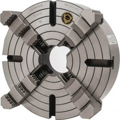 Bison - 4 Jaws, 12" Diam, Independent Manual Lathe Chuck - D1-8 Mount Spindle, Reversible, 3.1496" Through Hole Diam, Cast Iron - Americas Industrial Supply