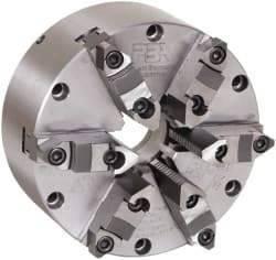 Pratt Burnerd America - 6 Jaws, 8" Diam, Self Centering Manual Lathe Chuck - Plain Back Mount Spindle, Adjustable, Reversible, 2,200 Max RPM, 2-1/4" Through Hole Diam, Forged Steel - Americas Industrial Supply