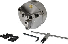 Bison - 3 Jaws, 6" Diam, Self Centering Manual Lathe Chuck - Plain Back Mount Spindle, Reversible, 3,000 Max RPM, 1.6535" Through Hole Diam, 0.0008" Axial Runout, 0.0012" Radial Runout, Cast Iron - Americas Industrial Supply