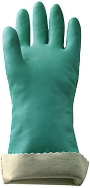 MAPA Professional - Size XL (10), 14" Long, 11 mil Thick, Supported, Nitrile Chemical Resistant Gloves - Textured Finish, Knit Lined, Gauntlet Pinked Cuff, Green, FDA Approved - Americas Industrial Supply