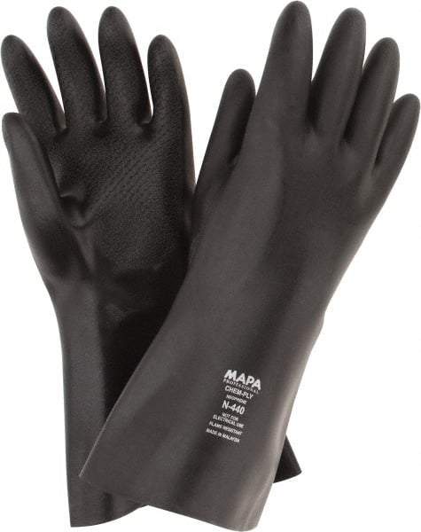 MAPA Professional - Size L (9), 14" Long, 30 mil Thick, Neoprene Chemical Resistant Gloves - Textured Finish, Gauntlet Cuff, Black - Americas Industrial Supply