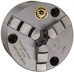 Bison - 3 Jaws, 4" Diam, Self Centering Manual Lathe Chuck - Front Mount, 0.7874" Through Hole Diam, Cast Iron - Americas Industrial Supply