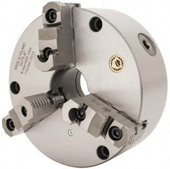 Bison - 3 Jaws, 8" Diam, Self Centering Manual Lathe Chuck - Front Mount, Reversible, 2.1654" Through Hole Diam, Cast Iron - Americas Industrial Supply