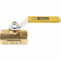 Parker - 3/4" Pipe, Female Port, Brass Standard Ball Valve - Inline - One Way Flow, FNPT x FNPT Ends, Lever Handle, 600 WOG, 150 WSP - Americas Industrial Supply