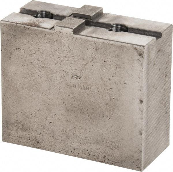 H & R Manufacturing - 24 to 36" Chuck Capacity, Tongue & Groove Attachment, Square Soft Lathe Chuck Jaw - Steel, 3" Btw Mount Hole Ctrs, 5-5/8" Long x 2-1/2" Wide x 4-13/16" High, 1/2" Groove - Americas Industrial Supply