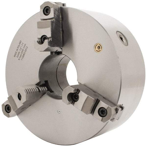 Bison - 3 Jaws, 12" Diam, Self Centering Manual Lathe Chuck - D1-11 Mount Spindle, Reversible, 1,500 Max RPM, 4.0551" Through Hole Diam, 0.0012" Axial Runout, 0.002" Radial Runout, Cast Iron - Americas Industrial Supply
