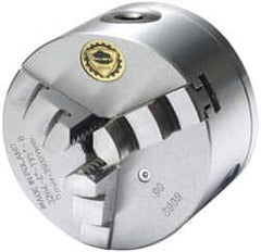Bison - 3 Jaws, 4" Diam, Self Centering Manual Lathe Chuck - 1-1/2 - 8" Spindle Mount, 3,500 Max RPM, 0.7874" Through Hole Diam, 0.0008" Axial Runout, 0.0012" Radial Runout, Cast Iron - Americas Industrial Supply