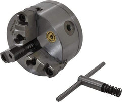 Bison - 3 Jaws, 5" Diam, Self Centering Manual Lathe Chuck - 1-1/2 - 8" Spindle Mount, Reversible, 3,200 Max RPM, 1.2598" Through Hole Diam, 0.0008" Axial Runout, 0.0012" Radial Runout, Cast Iron - Americas Industrial Supply