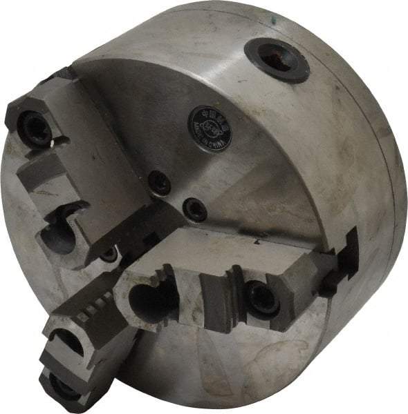 Interstate - 3 Jaws, 6" Diam, Self Centering Manual Lathe Chuck - D1-3 Mount Spindle, Reversible, 1.5748" Through Hole Diam, Cast Iron - Americas Industrial Supply