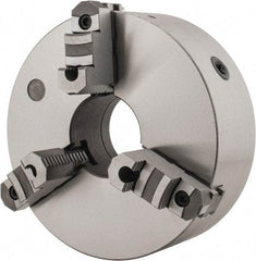 Interstate - 3 Jaws, 12" Diam, Self Centering Manual Lathe Chuck - D1-8 Mount Spindle, Reversible, 3-15/16" Through Hole Diam, Cast Iron - Americas Industrial Supply