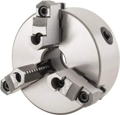 Interstate - 3 Jaws, 6" Diam, Self Centering Manual Lathe Chuck - Plain Back Mount Spindle, Reversible, 1.5748" Through Hole Diam, 0.003" Axial Runout, Cast Iron - Americas Industrial Supply