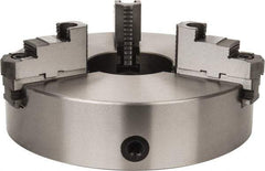 Interstate - 3 Jaws, 15" Diam, Self Centering Manual Lathe Chuck - Plain Back Mount Spindle, Reversible, 5.315" Through Hole Diam, 0.003" Axial Runout, Cast Iron - Americas Industrial Supply