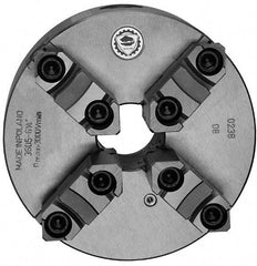 Bison - 4 Jaws, 8" Diam, Self Centering Manual Lathe Chuck - Plain Back Mount Spindle, Reversible, 2,500 Max RPM, 2.1654" Through Hole Diam, 0.0012" Axial Runout, 0.0023" Radial Runout, Cast Iron - Americas Industrial Supply