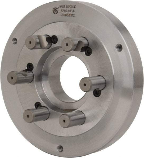 Bison - Adapter Back Plate for 10" Diam Self Centering Lathe Chucks - D1-6 Mount, 2.922" Through Hole Diam, 5.708mm ID, 9.84" OD, 1.34" Flange Height, Steel - Americas Industrial Supply