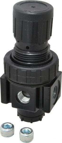 Parker - 1/4 NPT Port, 30 CFM, Zinc Economy Regulator - 2 to 125 psi Range, 300 Max psi Supply Pressure, 1/4" Gauge Port Thread, 2" Wide x 4.44" High - Americas Industrial Supply