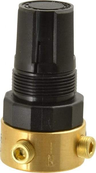 Parker - 1/8 NPT Port, Brass Miniature Regulator - 2 to 125 psi Range, 300 Max psi Supply Pressure, 1/8" Gauge Port Thread, 1-1/2" Wide x 2.87" High - Americas Industrial Supply