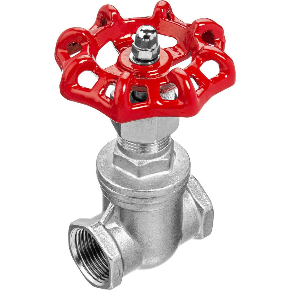 Gate Valves; Type: Gate Valve; End Connection: Threaded (NPT); Body Material: Stainless Steel; WOG Rating (psi): 200; WSP Rating (psi): 16; Bonnet Style: Screw-In; Class: 200; Cv Rating: 95; Handle Type: Wheel; Handle Material: Cast Iron; Maximum Working