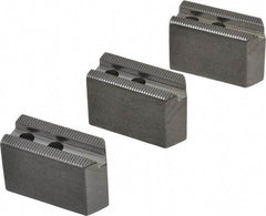 H & R Manufacturing - 5" Chuck Capacity, 1.5mm x 60° Serrated Attachment, Square Soft Lathe Chuck Jaw - 3 Jaws, Steel, 0.708" Btw Mount Hole Ctrs, 2-5/16" Long x 1" Wide x 1-1/2" High, 0.395" Groove, 8mm Fastener - Americas Industrial Supply