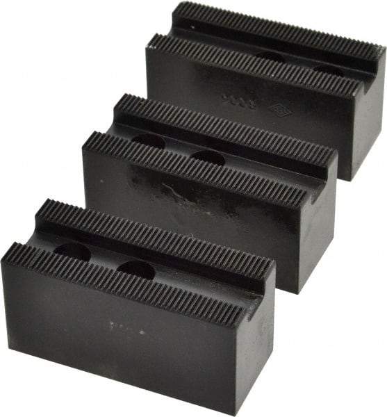 Value Collection - 6" Chuck Capacity, 1.5mm x 60° Serrated Attachment, Square Soft Lathe Chuck Jaw - 3 Jaws, Steel, 0.7874" Btw Mount Hole Ctrs, 1.181mm Long x 30mm Wide x 1-3/8" High, 0.4724" Groove, 10mm Fastener - Americas Industrial Supply