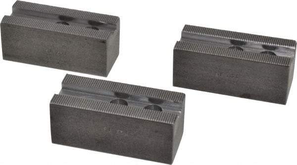 H & R Manufacturing - 8" Chuck Capacity, 1.5mm x 60° Serrated Attachment, Square Soft Lathe Chuck Jaw - 3 Jaws, Steel, 1" Btw Mount Hole Ctrs, 3-1/2" Long x 1-1/2" Wide x 1-1/2" High, 0.551" Groove, 12mm Fastener - Americas Industrial Supply