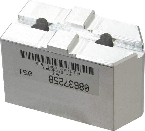 Masterman & Kovil - 6" Chuck Capacity, Tongue & Groove Attachment, Square Soft Lathe Chuck Jaw - 1 Jaw, Aluminum, 1-1/2" Btw Mount Hole Ctrs, 3mm Long x 1-1/2" Wide x 2" High, 5/16" Groove - Americas Industrial Supply
