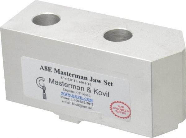 Masterman & Kovil - 8" Chuck Capacity, Tongue & Groove Attachment, Square Soft Lathe Chuck Jaw - 1 Jaw, Aluminum, 1-3/4" Btw Mount Hole Ctrs, 4mm Long x 1-1/2" Wide x 2" High, 5/16" Groove - Americas Industrial Supply