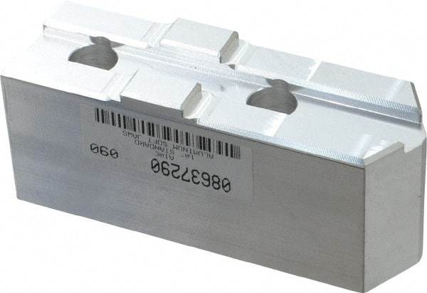 Masterman & Kovil - 10" Chuck Capacity, Tongue & Groove Attachment, Square Soft Lathe Chuck Jaw - 1 Jaw, Aluminum, 2-1/8" Btw Mount Hole Ctrs, 4.6mm Long x 1-1/2" Wide x 2" High, 1/2" Groove - Americas Industrial Supply