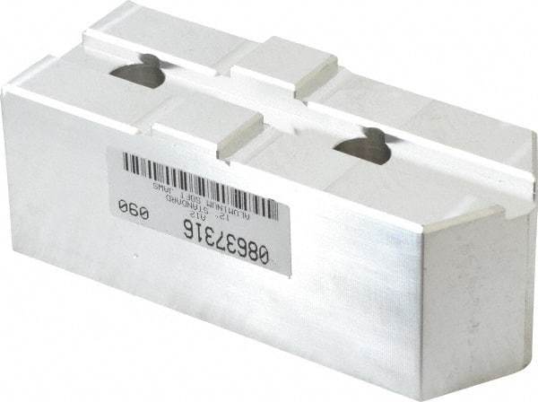 Masterman & Kovil - 12" Chuck Capacity, Tongue & Groove Attachment, Square Soft Lathe Chuck Jaw - 1 Jaw, Aluminum, 2-1/2" Btw Mount Hole Ctrs, 5.1mm Long x 2" Wide x 2" High, 1/2" Groove - Americas Industrial Supply