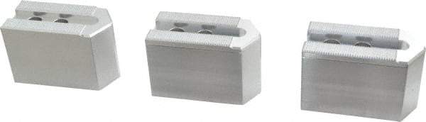 Masterman & Kovil - 6" Chuck Capacity, 1.5mm x 60° Serrated Attachment, Square Soft Lathe Chuck Jaw - 3 Jaws, Aluminum, 0.787" Btw Mount Hole Ctrs, 3mm Long x 1-1/2" Wide x 2" High, 0.473" Groove, 10mm Fastener - Americas Industrial Supply