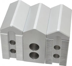 Masterman & Kovil - 6" Chuck Capacity, 1.5mm x 60° Serrated Attachment, Square Soft Lathe Chuck Jaw - 3 Jaws, Aluminum, 0.787" Btw Mount Hole Ctrs, 3mm Long x 1-1/2" Wide x 3" High, 0.473" Groove, 10mm Fastener - Americas Industrial Supply