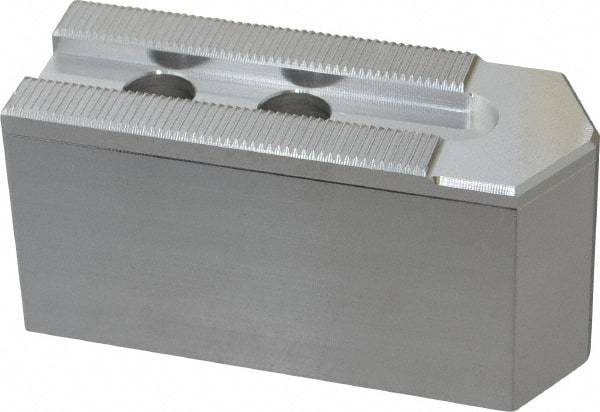Masterman & Kovil - 8" Chuck Capacity, 1.5mm x 60° Serrated Attachment, Square Soft Lathe Chuck Jaw - 3 Jaws, Aluminum, 0.984" Btw Mount Hole Ctrs, 4mm Long x 1-1/2" Wide x 2" High, 0.551" Groove, 12mm Fastener - Americas Industrial Supply