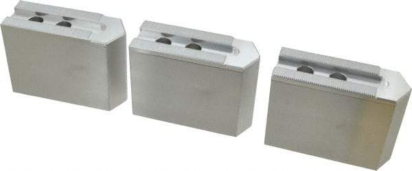Masterman & Kovil - 8" Chuck Capacity, 1.5mm x 60° Serrated Attachment, Square Soft Lathe Chuck Jaw - 3 Jaws, Aluminum, 0.984" Btw Mount Hole Ctrs, 4mm Long x 1-1/2" Wide x 3" High, 0.551" Groove, 12mm Fastener - Americas Industrial Supply