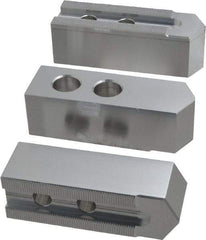 Masterman & Kovil - 10" Chuck Capacity, 1.5mm x 60° Serrated Attachment, Square Soft Lathe Chuck Jaw - 3 Jaws, Aluminum, 1.181" Btw Mount Hole Ctrs, 4.6mm Long x 1-1/2" Wide x 1-1/2" High, 0.63" Groove, 12mm Fastener - Americas Industrial Supply