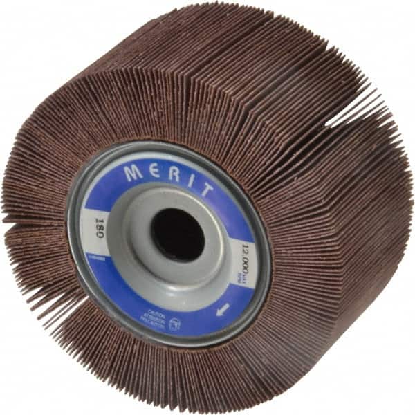 Merit Abrasives - 4" Diam, 180 Grit Aluminum Oxide Unmounted Flap Wheel - 5/8" Hole, 2" Wide, Coated, Very Fine Grade, 12,000 Max RPM , Cloth Backing - Americas Industrial Supply