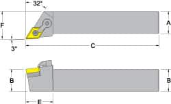 Dorian Tool - MDJN, Left Hand Cut, 3° Lead Angle, 1-1/4" Shank Height x 1-1/4" Shank Width, Negative Rake Indexable Turning Toolholder - 6" OAL, DN..54. Insert Compatibility, Series Multi-Option - Americas Industrial Supply