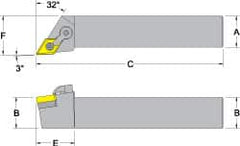 Dorian Tool - MDJN, Right Hand Cut, 3° Lead Angle, 1-1/4" Shank Height x 1-1/4" Shank Width, Negative Rake Indexable Turning Toolholder - 6" OAL, DN..54. Insert Compatibility, Series Multi-Option - Americas Industrial Supply