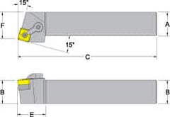 Dorian Tool - MSRN, Left Hand Cut, 15° Lead Angle, 3/4" Shank Height x 3/4" Shank Width, Negative Rake Indexable Turning Toolholder - 4-1/2" OAL, SN..43. Insert Compatibility, Series Multi-Option - Americas Industrial Supply