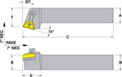 Dorian Tool - MTRN, Right Hand Cut, 15° Lead Angle, 1" Shank Height x 1" Shank Width, Negative Rake Indexable Turning Toolholder - 6" OAL, TN..43. Insert Compatibility, Series Multi-Option - Americas Industrial Supply