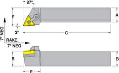 Dorian Tool - MTJN, Right Hand Cut, 3° Lead Angle, 1-1/4" Shank Height x 1-1/4" Shank Width, Negative Rake Indexable Turning Toolholder - 6" OAL, TN..43. Insert Compatibility, Series Multi-Option - Americas Industrial Supply