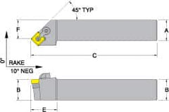 Dorian Tool - MSSN, Right Hand Cut, 45° Lead Angle, 1" Shank Height x 1" Shank Width, Negative Rake Indexable Turning Toolholder - 6" OAL, SN..43. Insert Compatibility, Series Multi-Option - Americas Industrial Supply