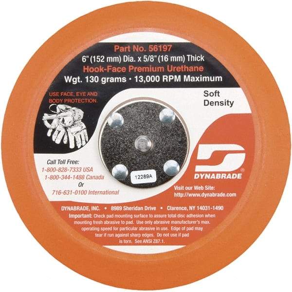 Dynabrade - 6" Diam Hook & Loop Disc Backing Pad - Soft Density, 13,000 RPM - Americas Industrial Supply