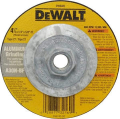 DeWALT - 30 Grit, 4-1/2" Wheel Diam, 1/4" Wheel Thickness, Type 27 Depressed Center Wheel - Aluminum Oxide, N Hardness, 13,300 Max RPM, Compatible with Angle Grinder - Americas Industrial Supply