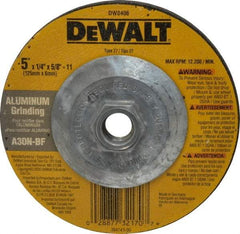 DeWALT - 30 Grit, 5" Wheel Diam, 1/4" Wheel Thickness, Type 27 Depressed Center Wheel - Aluminum Oxide, N Hardness, 12,200 Max RPM, Compatible with Angle Grinder - Americas Industrial Supply