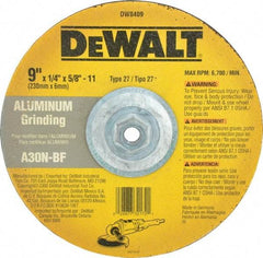 DeWALT - 30 Grit, 9" Wheel Diam, 1/4" Wheel Thickness, Type 27 Depressed Center Wheel - Aluminum Oxide, N Hardness, 6,600 Max RPM, Compatible with Angle Grinder - Americas Industrial Supply