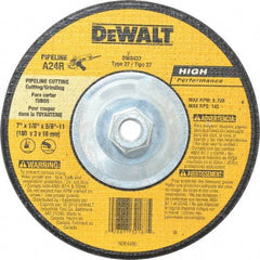 DeWALT - 24 Grit, 7" Wheel Diam, 1/8" Wheel Thickness, Type 27 Depressed Center Wheel - Aluminum Oxide, R Hardness, 8,700 Max RPM, Compatible with Angle Grinder - Americas Industrial Supply
